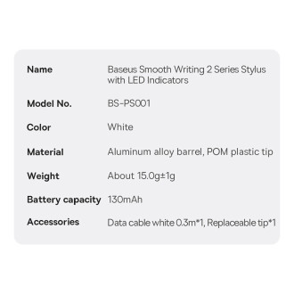 Active stylus for iPad Baseus Smooth Writing 2 SXBC060402 - white