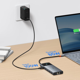 HUB 10in1 Baseus Metal Gleam II USB-C - HDMI 4K 120Hz / HDMI 4K 60Hz / USB-A 3.2 / 2x USB-A / USB-C 3.2 / RJ45 / SD, TF reader / USB-C - gray