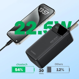 Choetech PD22.5W Dual USB-A+Type-C Power bank 40000mAh Black