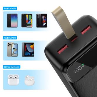 Choetech PD22.5W Dual USB-A+Type-C Power bank 30000mAh Black