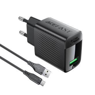 Acefast A90 GaN USB-A QC 18W network charger - black + USB-A / USB-C cable