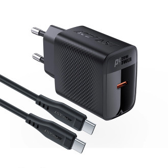 Acefast A82 GaN USB-C PD 20W network charger - black + USB-C / USB-C cable