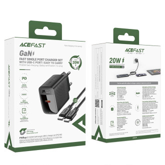 Acefast A82 GaN USB-C PD 20W network charger - black + USB-C / USB-C cable