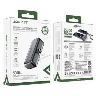 Acefast M9 Powerbank 5000mAh USB-C (male) / USB-C (female) PD 20W - black