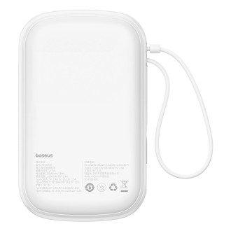 Baseus Qpow Pro+ 20000mAh 22.5W powerbank with built-in USB-C cable and display - white