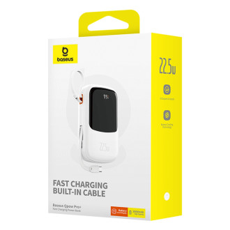 Baseus Qpow Pro+ 20000mAh 22.5W powerbank with built-in USB-C cable and display - white