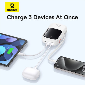 Baseus Qpow Pro+ 20000mAh 22.5W powerbank with built-in USB-C cable and display - white