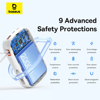 Baseus Qpow Pro+ 20000mAh 22.5W powerbank with built-in USB-C cable and display - white