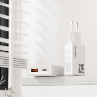 GaN Dudao A30EUL 30W USB-A / USB-C Wall Charger + USB-C - Lightning Cable - White