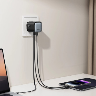 Joyroom JR-TCL02 65W USB-A USB-C GaN charger with built-in USB-C cable - black