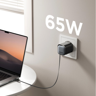 Joyroom JR-TCL02 65W USB-A USB-C GaN charger with built-in USB-C cable - black