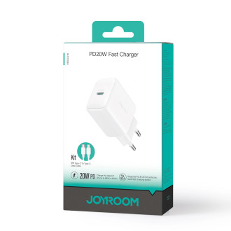 Joyroom JR-TCF20 USB-C PD 20W network charger - white + USB-C / USB-C cable 1m