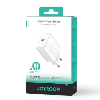 Joyroom JR-TCF24 USB-C PD 30W QC SFC network charger - white + 1m USB-C cable