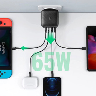 Ugreen fast charger PPS 65W USB / 3x USB Type C QC 3.0 Power Delivery SCP FCP AFC (gallium nitride) black (CD224 70774)