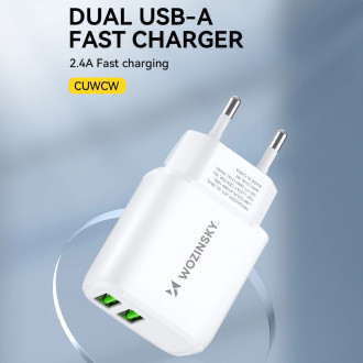 Wozinsky CUWCW 2.4A 2 x USB-A nástěnná nabíječka - bílá