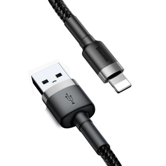 Baseus Cafule Cable odolný nylonový kabel USB / Lightning QC3.0 2.4A 0.5M černo-šedý (CALKLF-AG1)