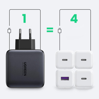 Ugreen GaN fast charger 3x USB Type C / USB Power Delivery 3.0 QuickCharge 4+ FCP SCP AFC 100W EU black (CD226 40747)