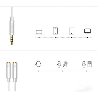 Ugreen cable cable headphone splitter 3.5 mm mini jack AUX microphone 20cm (microphone + stereo output) silver (30619)