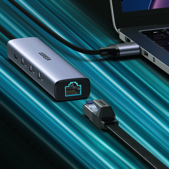 Ugreen multifunctional adapter HUB USB 3.0 - 3 x USB / Ethernet RJ-45 / USB Type C PD gray (CM475)