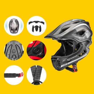 Rockbros TT-32SBTG-M children&#39;s bicycle helmet with removable chinbar, size M - gray