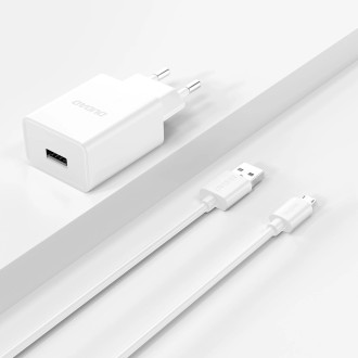Dudao A4EU USB-A 2.1A wall charger - white + USB-A - micro USB cable