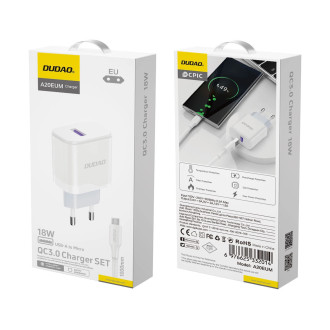 Dudao A20EU USB-A 18W network charger - white + USB-A - micro USB cable