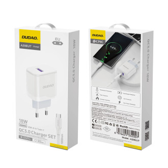 Dudao A20EU USB-A 18W network charger - white + USB-A - USB-C cable
