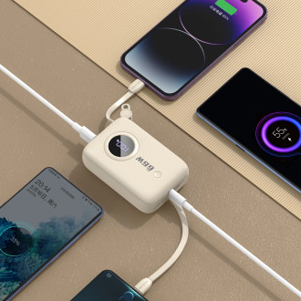 Dudao K14 10000mAh power bank with USB-C / Lightning cables - beige
