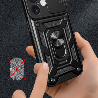 Hybrid Armor Camshield iPhone 16 Armored Case with Camera Cover and Stand - Black