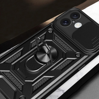 Hybrid Armor Camshield iPhone 16 Armored Case with Camera Cover and Stand - Black