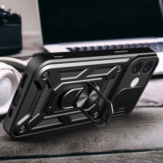 Hybrid Armor Camshield iPhone 16 Plus Armored Case with Camera Cover and Stand - Black