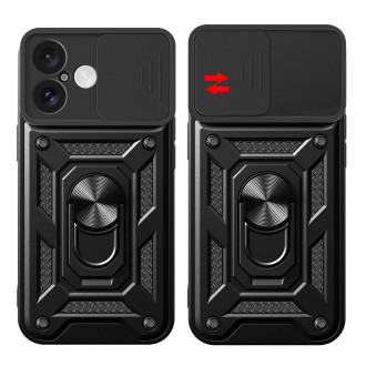 Hybrid Armor Camshield iPhone 16 Plus Armored Case with Camera Cover and Stand - Black