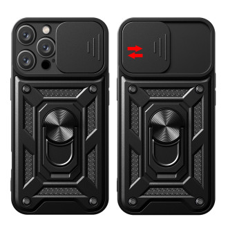Hybrid Armor Camshield iPhone 16 Pro Max Armored Case with Camera Cover and Stand - Black