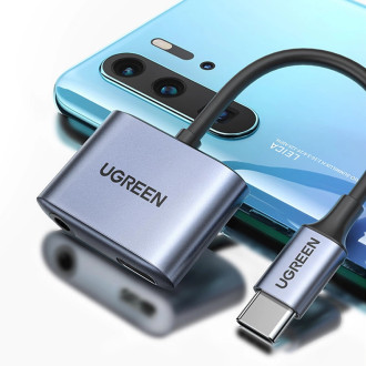 Ugreen audio adapter USB Type C (male) - USB Type C PD QC (female) + 3.5mm mini jack (female) gray (CM231)