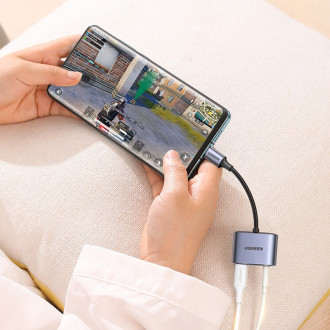 Ugreen audio adapter USB Type C (male) - USB Type C PD QC (female) + 3.5mm mini jack (female) gray (CM231)