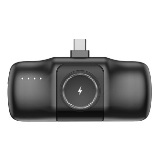Wozinsky WF16-YCS 5000mAh 15W USB-C Mini Power Bank with Built-in USB-C Cable and Apple Watch Charger - Black