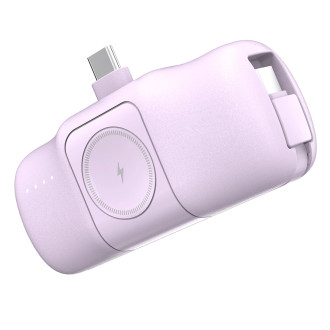 Wozinsky WF16-YCS 5000mAh 15W USB-C Mini Power Bank with Built-in USB-C Cable and Apple Watch Charger - Purple