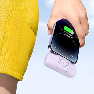 Wozinsky WF16-YCS 5000mAh 15W USB-C Mini Power Bank with Built-in USB-C Cable and Apple Watch Charger - Purple