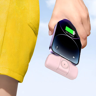 Wozinsky WF16-YCS 5000mAh 15W USB-C Mini Power Bank with Built-in USB-C Cable and Apple Watch Charger - Pink