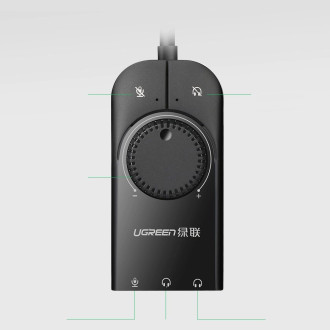 Ugreen external sound card music USB adapter - 3.5 mm mini jack with volume control 15cm black (40964)