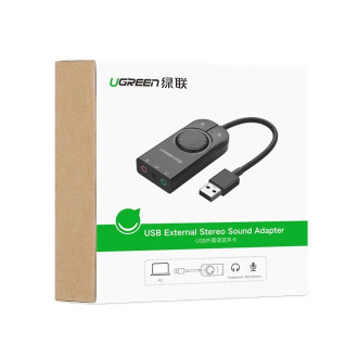 Ugreen external sound card music USB adapter - 3.5 mm mini jack with volume control 15cm black (40964)