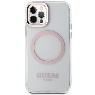 Etui Guess Metal Outline Magsafe na iPhone 12 / iPhone 12 Pro - różowe