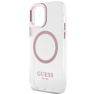 Etui Guess Metal Outline Magsafe na iPhone 12 / iPhone 12 Pro - różowe