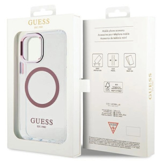 Etui Guess Metal Outline Magsafe na iPhone 12 / iPhone 12 Pro - różowe
