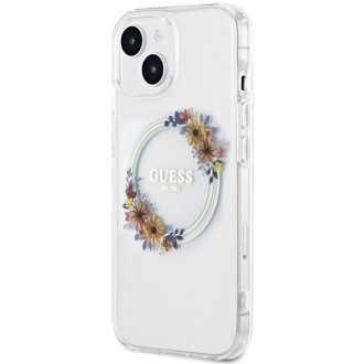 Etui Guess IML Flowers Wreatch MagSafe na iPhone 15 / 14 / 13 - przezroczyste