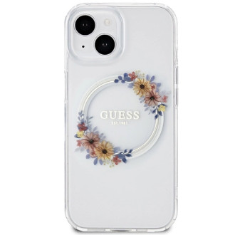 Etui Guess IML Flowers Wreatch MagSafe na iPhone 15 / 14 / 13 - przezroczyste
