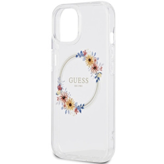 Etui Guess IML Flowers Wreatch MagSafe na iPhone 15 / 14 / 13 - przezroczyste