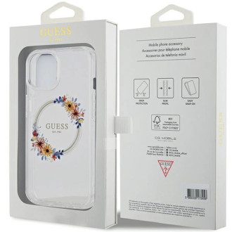 Etui Guess IML Flowers Wreatch MagSafe na iPhone 15 / 14 / 13 - przezroczyste