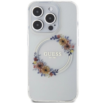Etui Guess IML Flowers Wreatch MagSafe na iPhone 15 Pro Max - przezroczyste