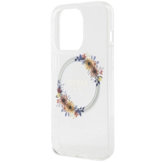 Etui Guess IML Flowers Wreatch MagSafe na iPhone 15 Pro Max - przezroczyste